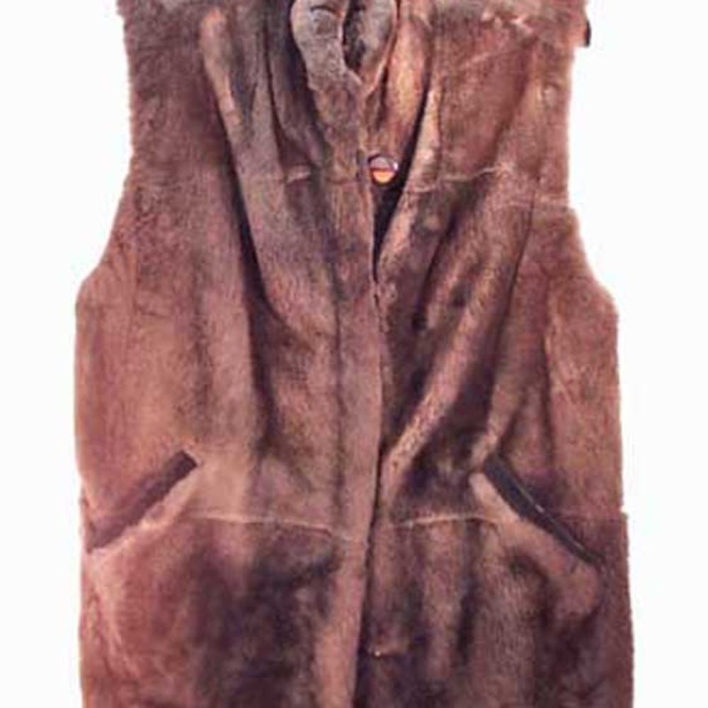 NUTRIA OTTER FUR VEST, SOFT THICK FUR, MISSES MEDIUM, BROWN, SATIN LINED,